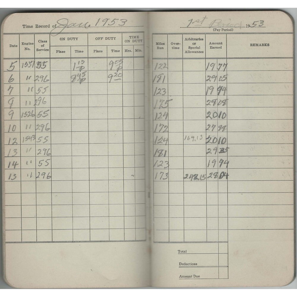 Vintage 1953 Enginemen's Time Book Brotherhood Locomotive Firemen Railroad - Picture 3 of 3